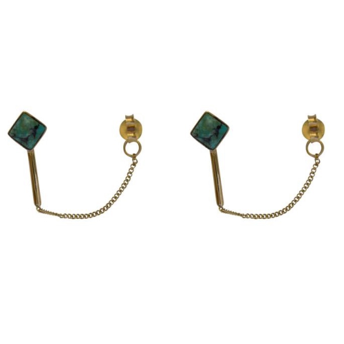Square staple Turquoise Chain Earrings