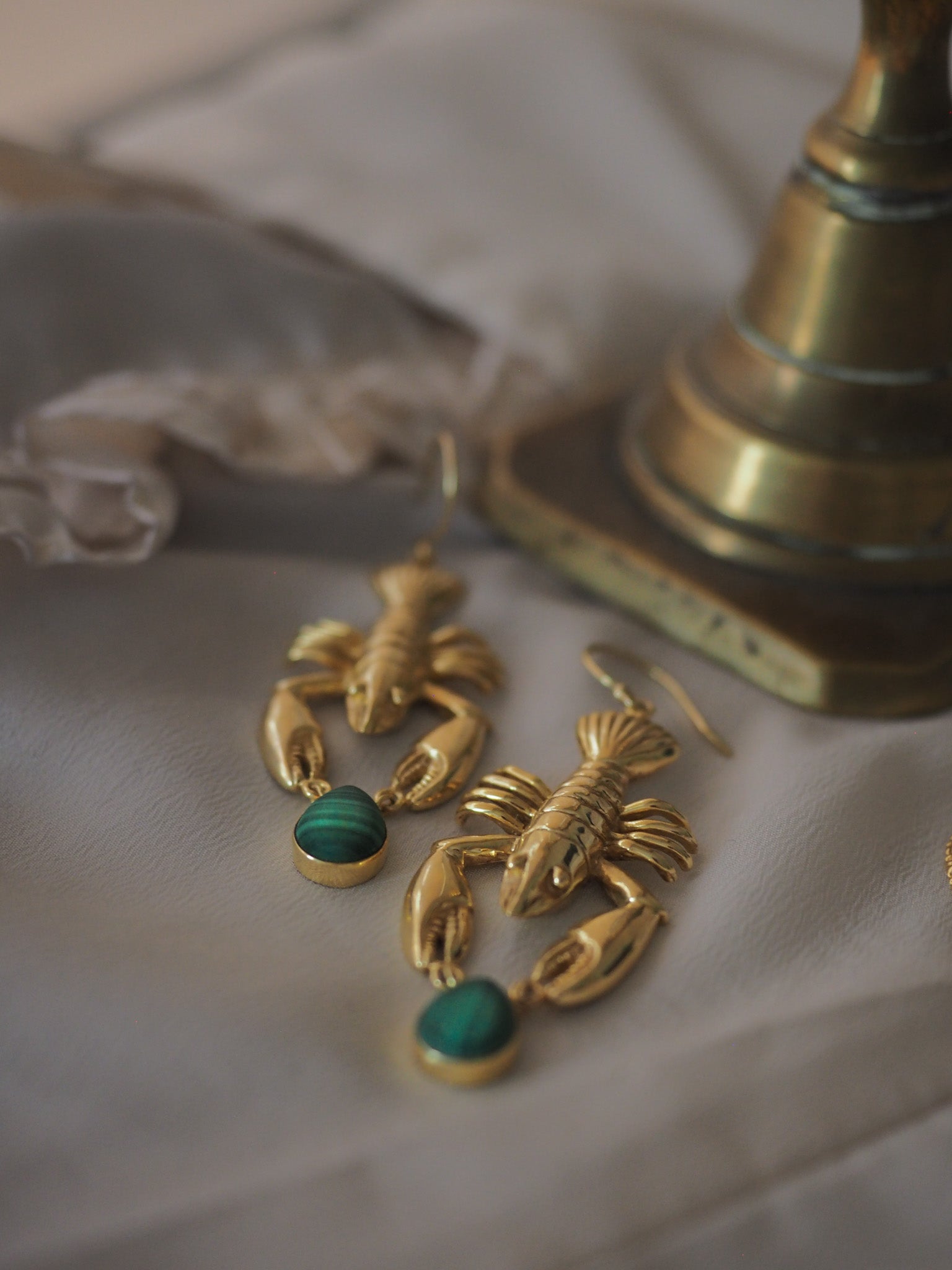 Lobster Earrings with Malachite